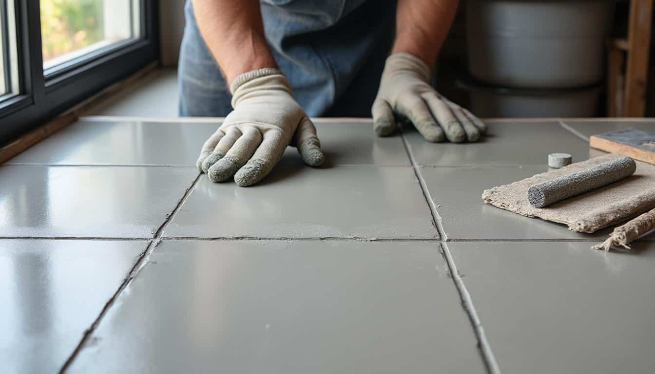 Illustration: Définition du béton ciré appliqué sur du carrelage et différences avec les imitations