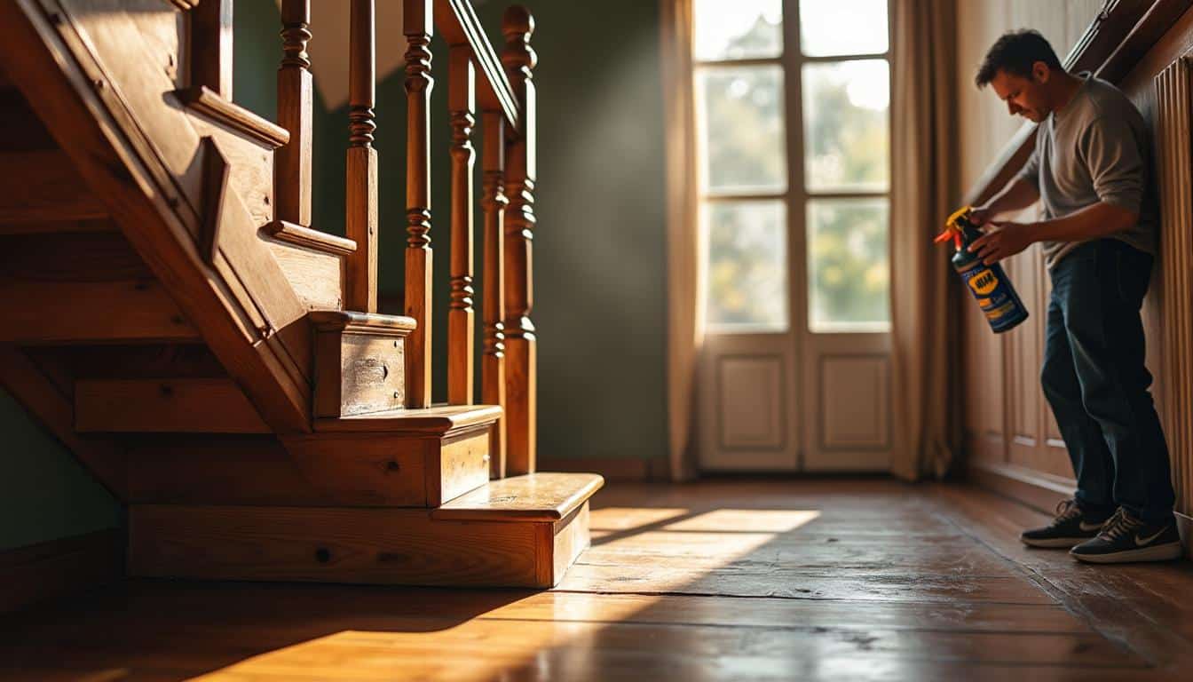 Illustration: Le WD-40 comme solution pour un escalier qui grince : propriétés et usages