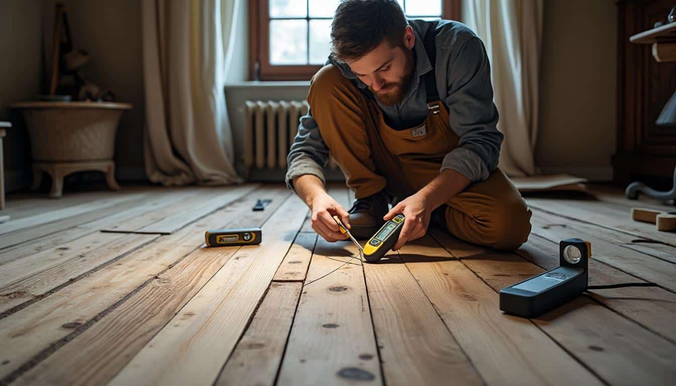 Illustration: Diagnostic du grincement du parquet dû à l’humidité : méthodes et outils à utiliser